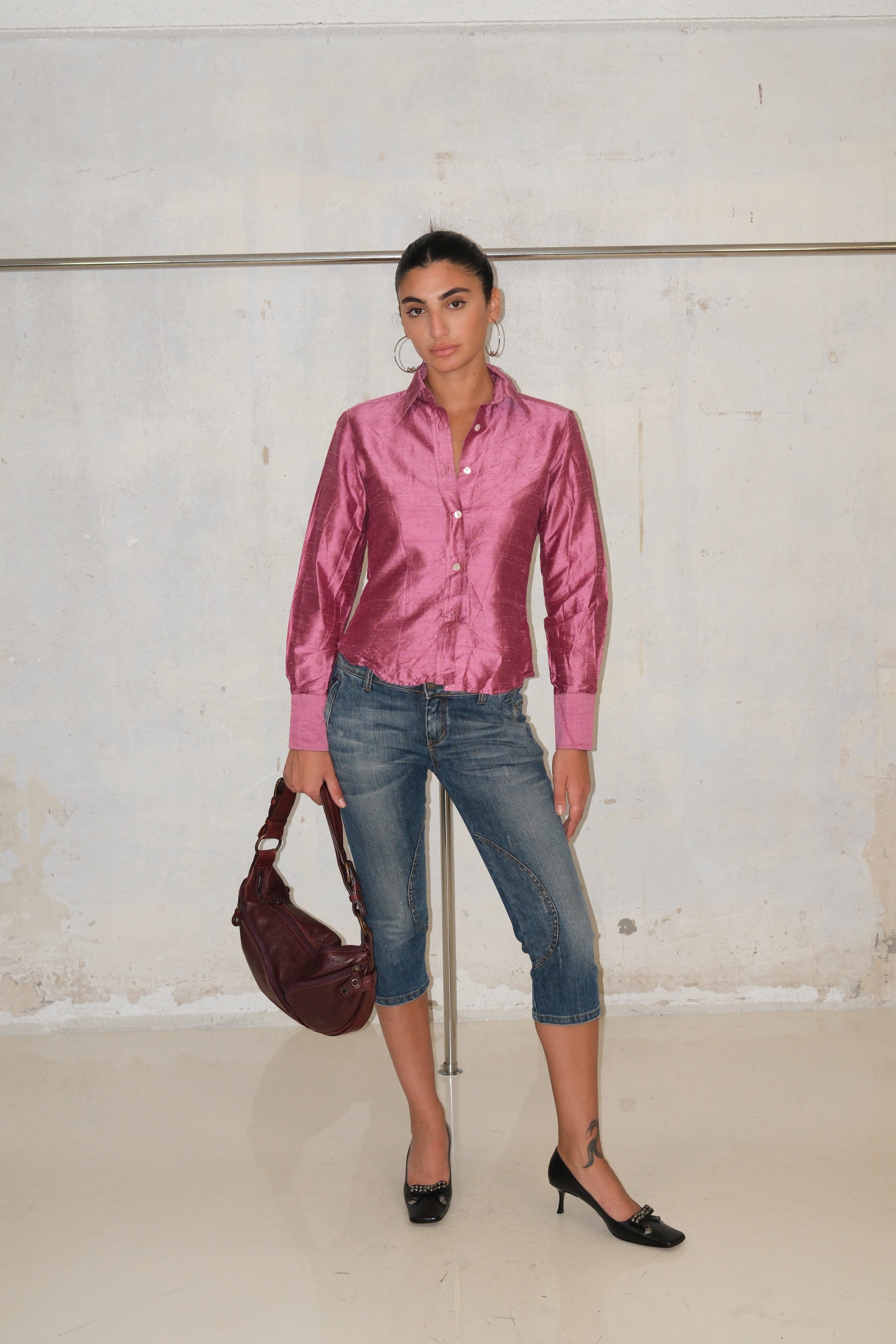 PURPLE SILK BUTTON UP SHIRT