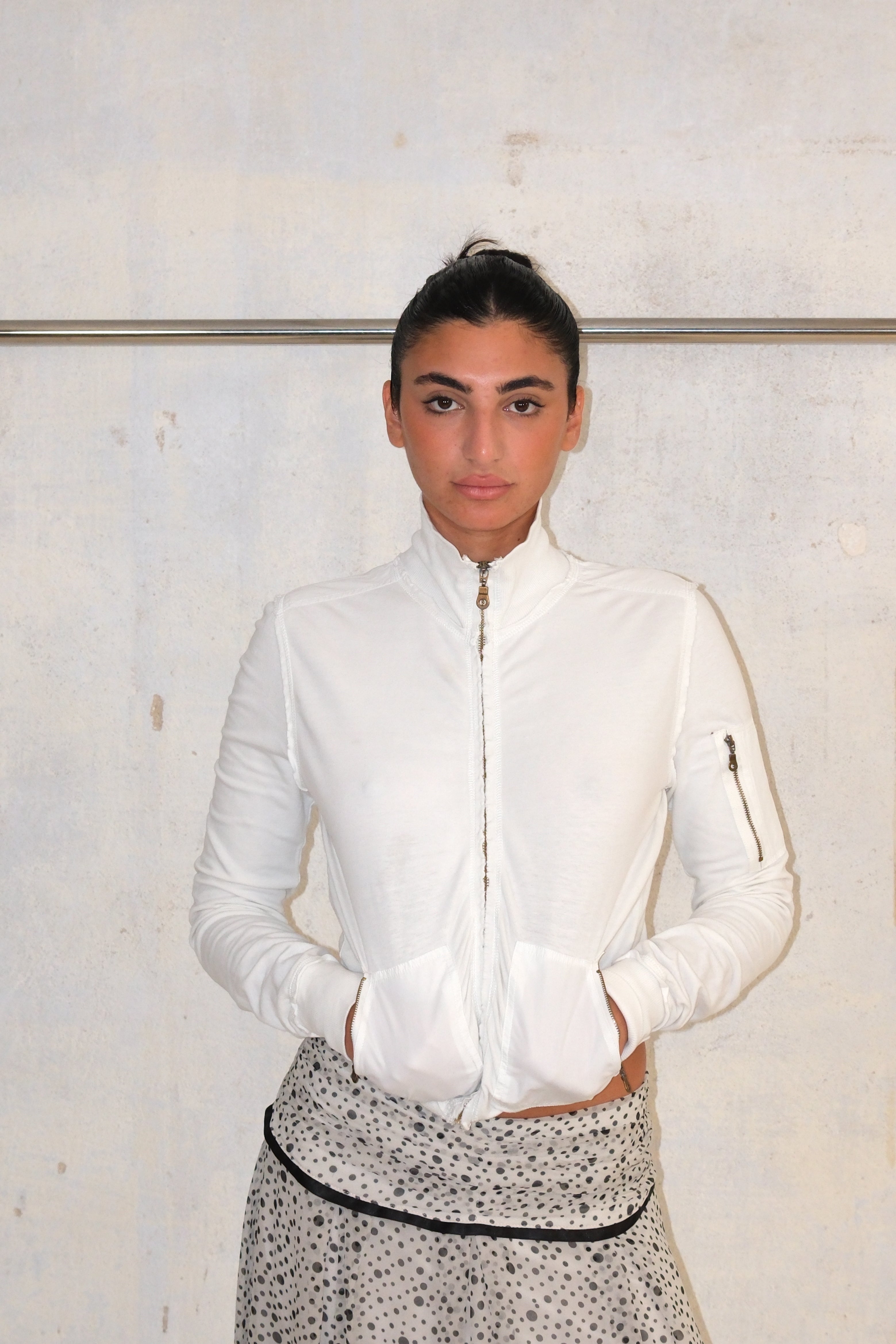 White Zipper Jacket With Back Graphic