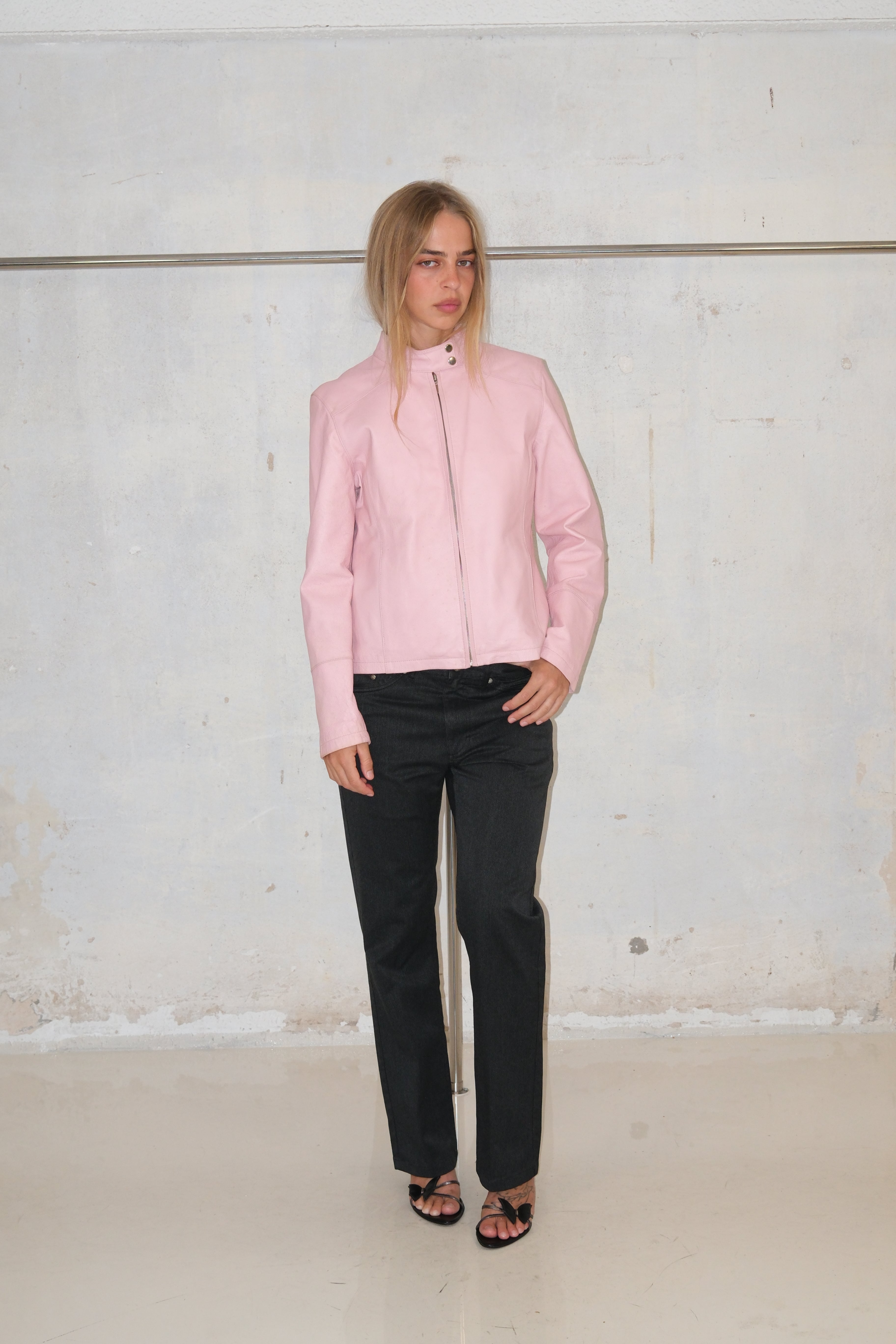 Baby Pink Motor Leather Jacket