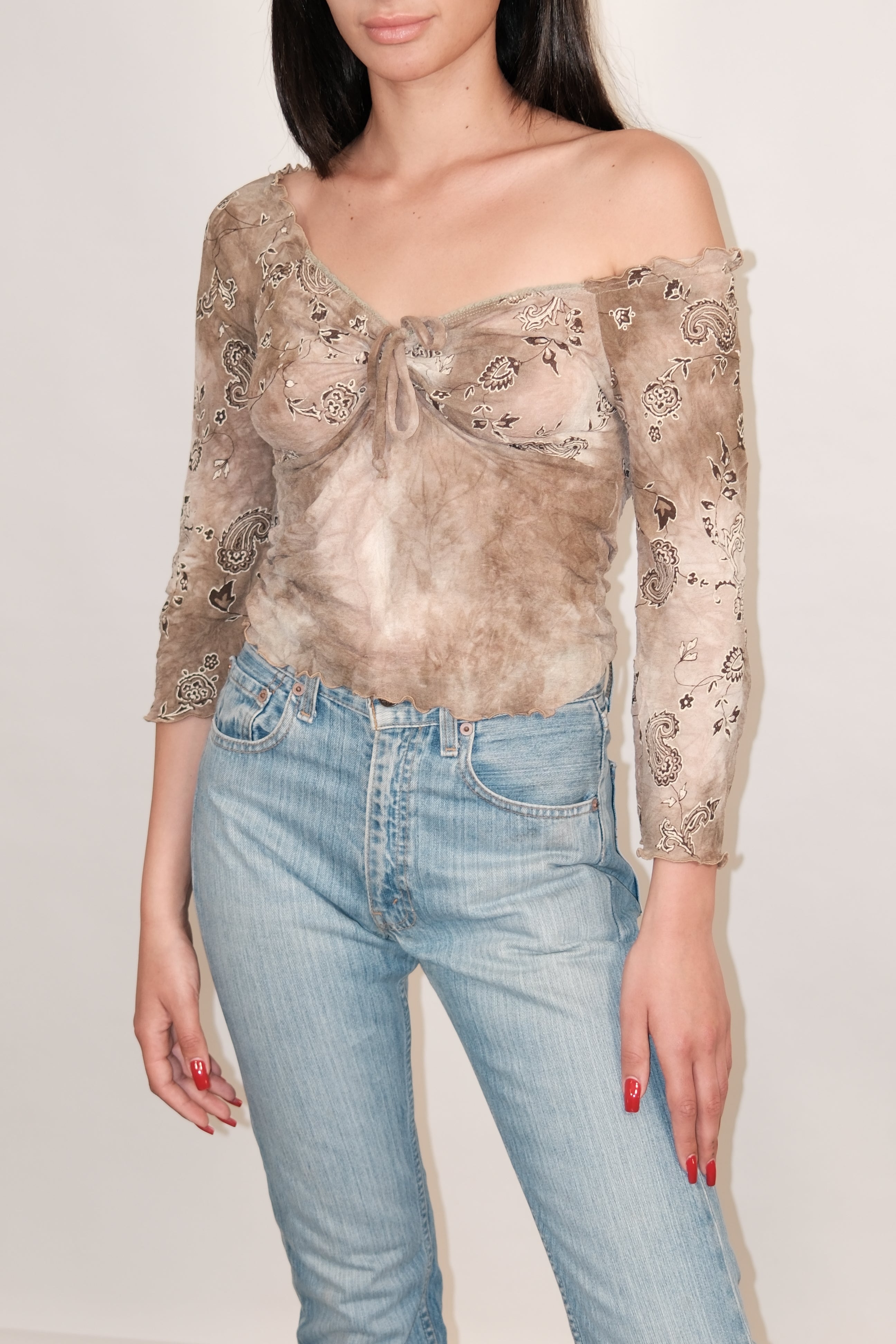 Boho Off-Shoulder Long Sleeve Top