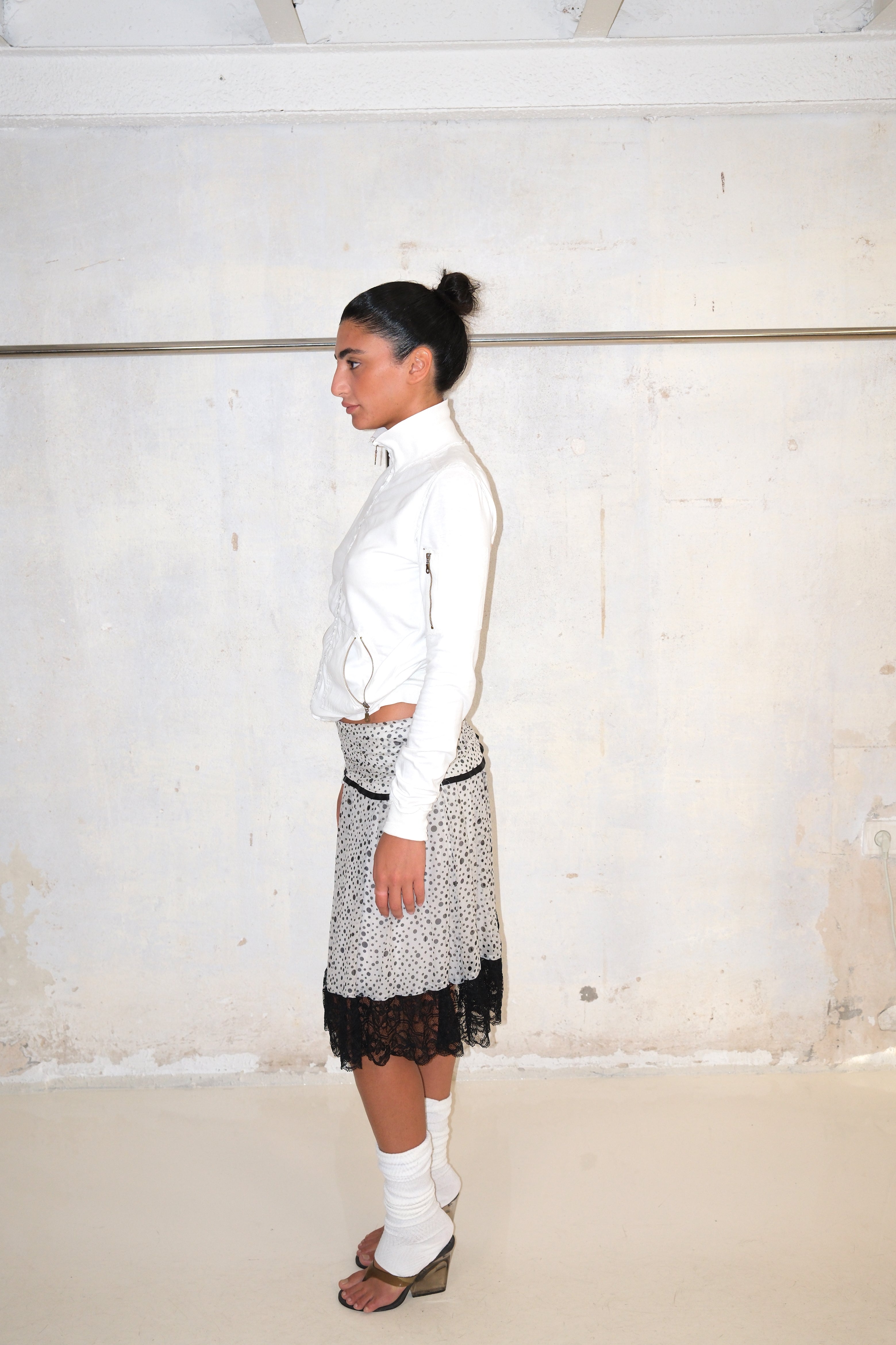 Polka Dot Midi Skirt With Lace