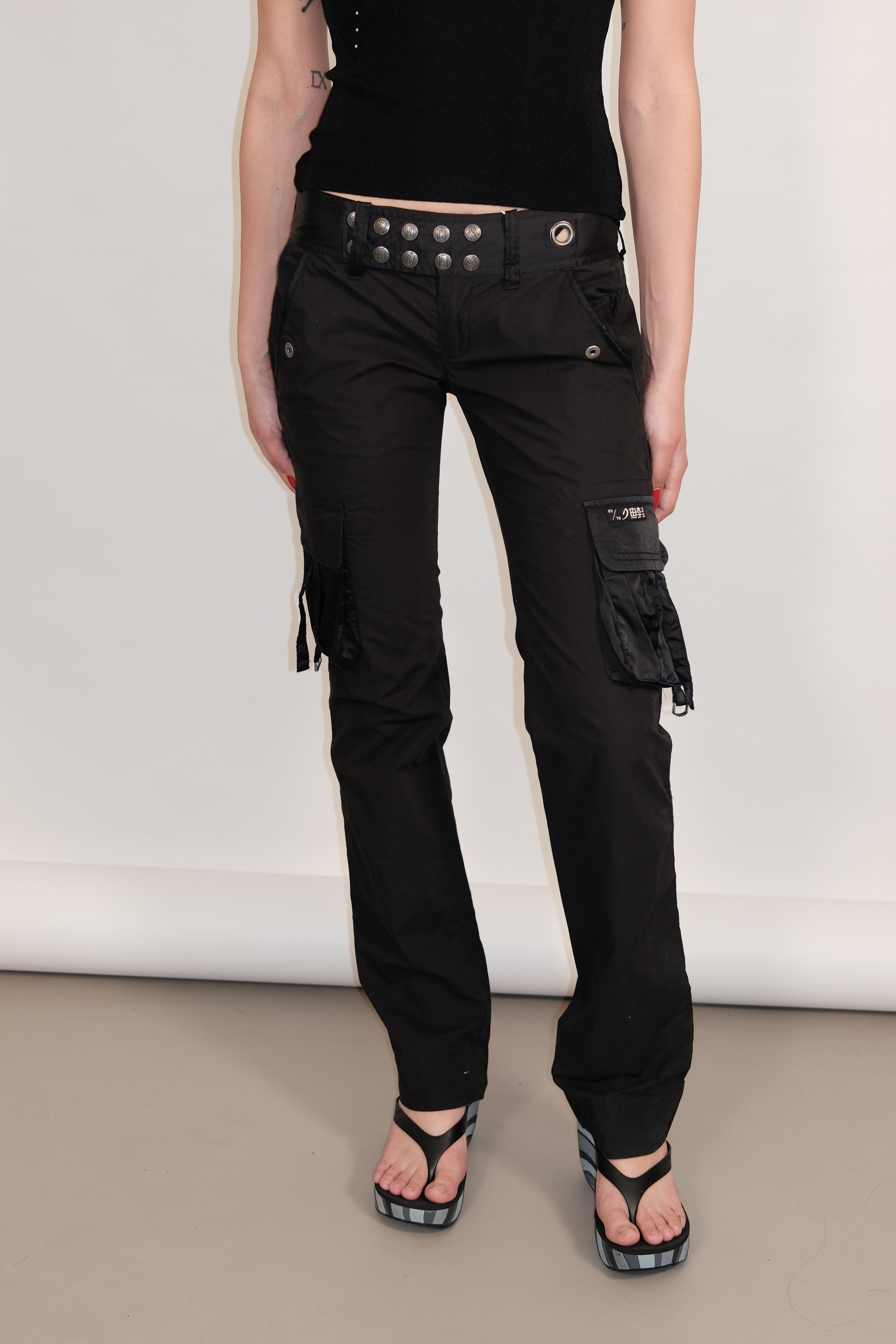 DIESEL Black Cargo Pants with Silver Buttons Size 34-36