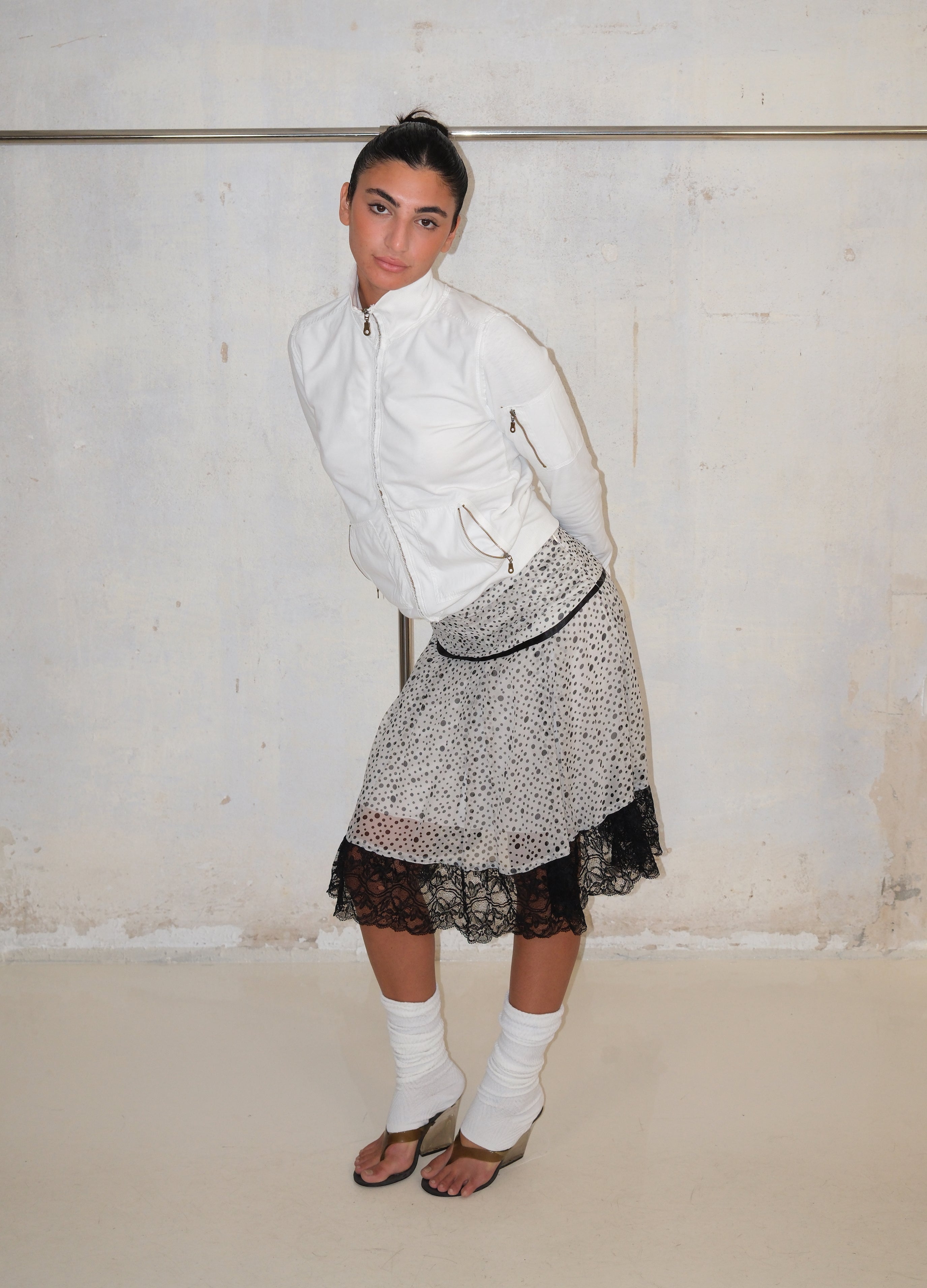 Polka Dot Midi Skirt With Lace