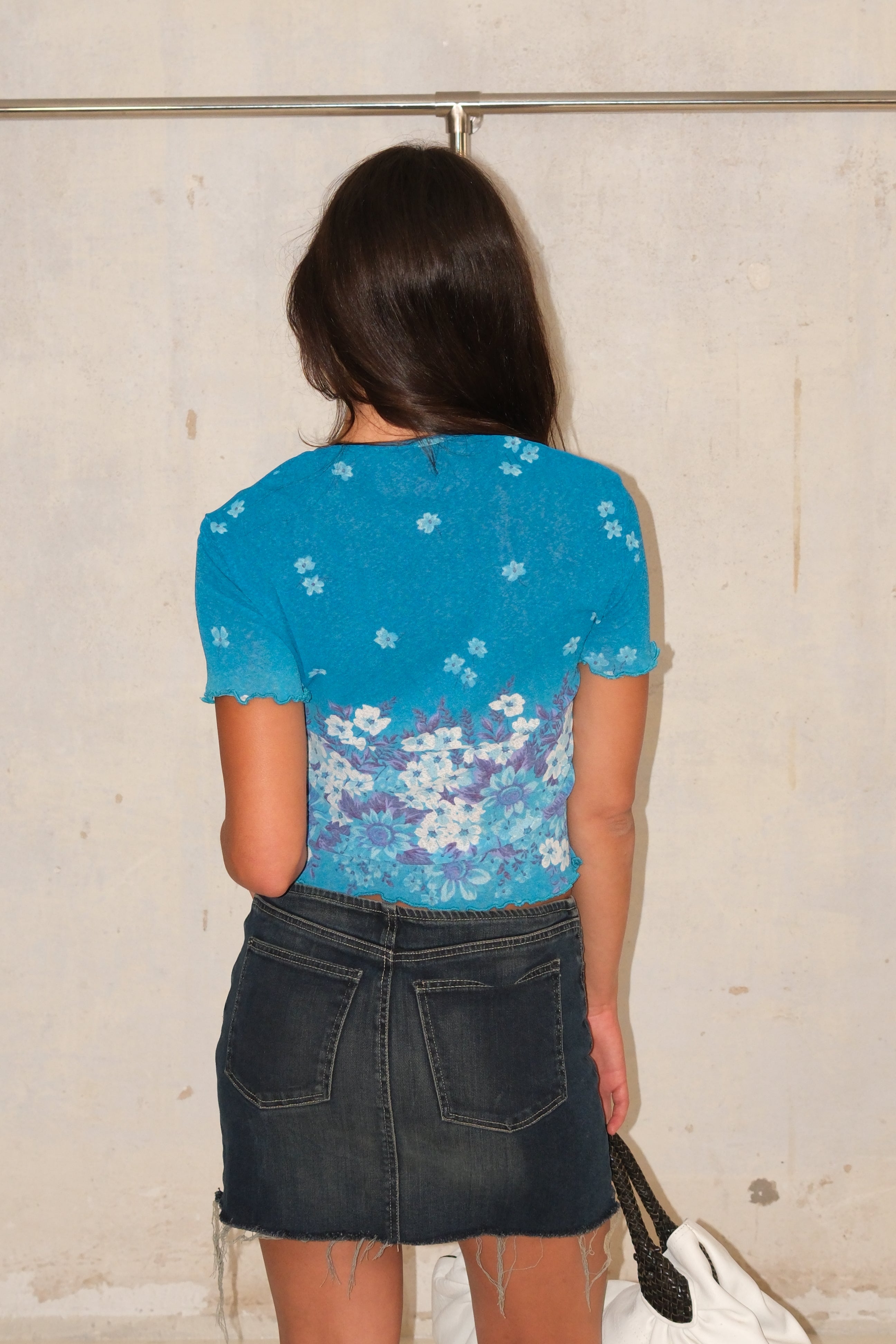 Blue Floral Mesh Baby Tee