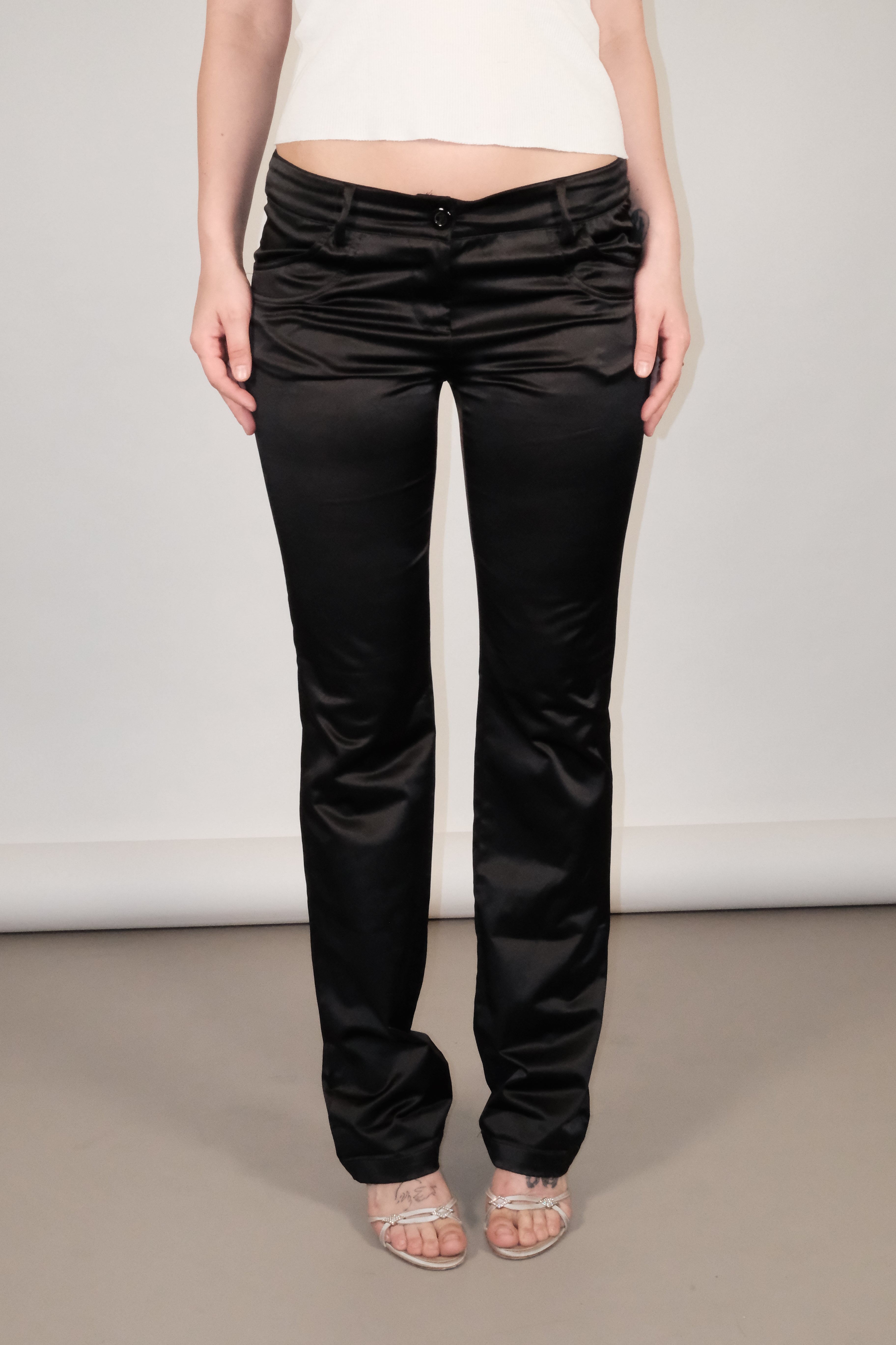 Mid Rise Black Satin Pants Size 40